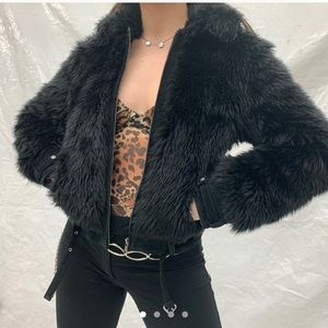 vintage y2k Express black faux fur bomber jacket